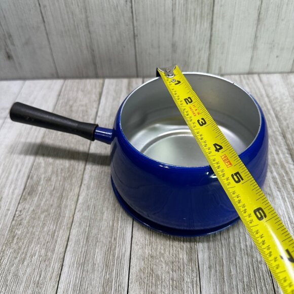 Vtg Blue Pot Metal Retro 70's Style MCM Lid Plate Handle 4.5" DIA 3" Tall - Picture 10 of 11